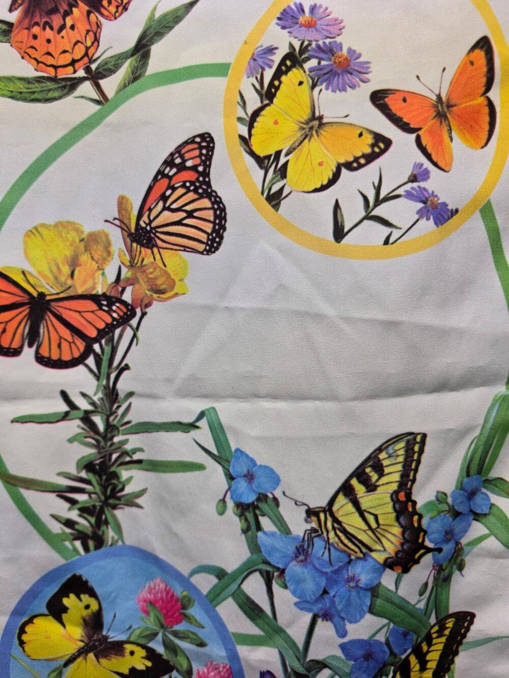 Vintage 1977 National Wildlife Federation Butterfly Scarf Floral Botanical 43"